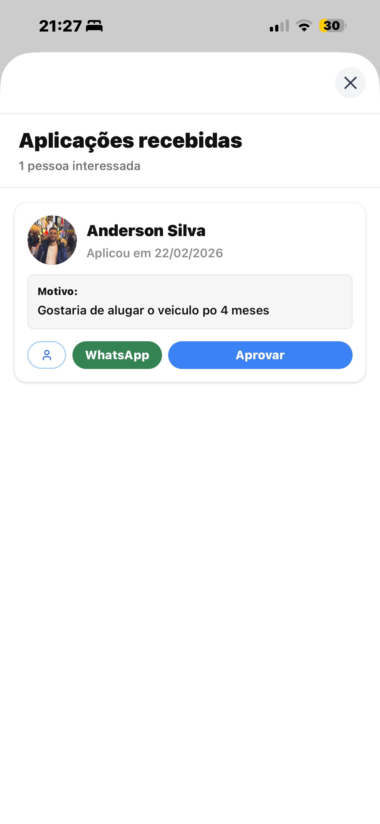 Detalhes da aplicação recebida